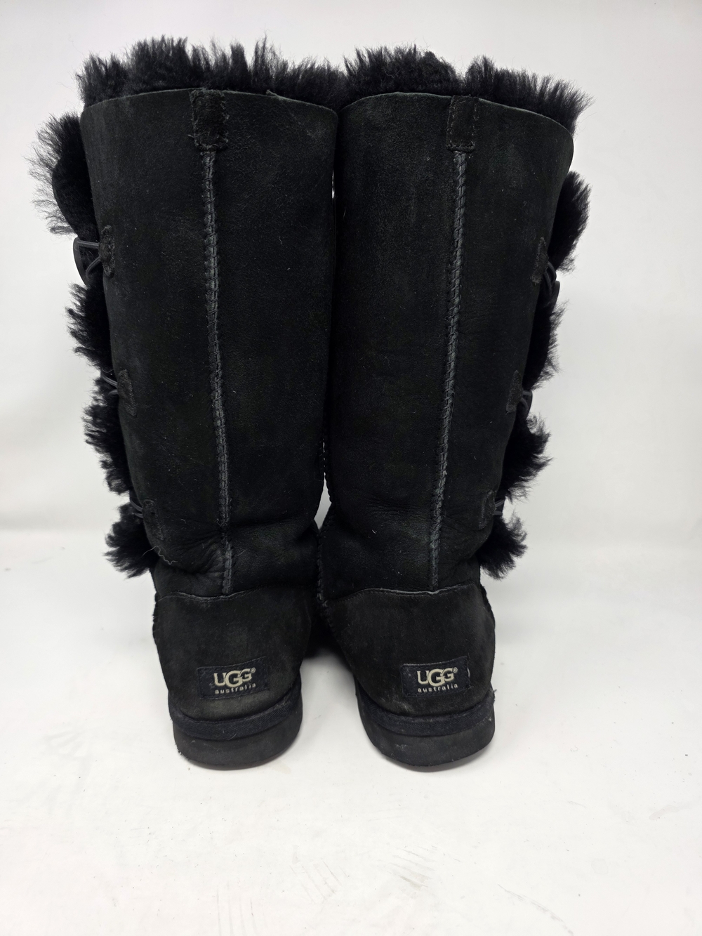 UGG Australia Bailey Button Triplet Boots Womens Black Suede Shearling Tall 9
